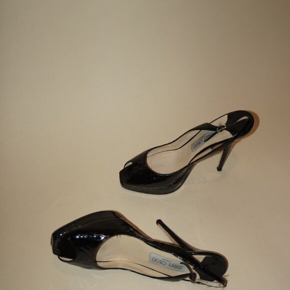 "Jimmy Choo" Croc Embossed Leather Peep Toe Slingback Heels - Size 39.5 - Picture 7 of 10